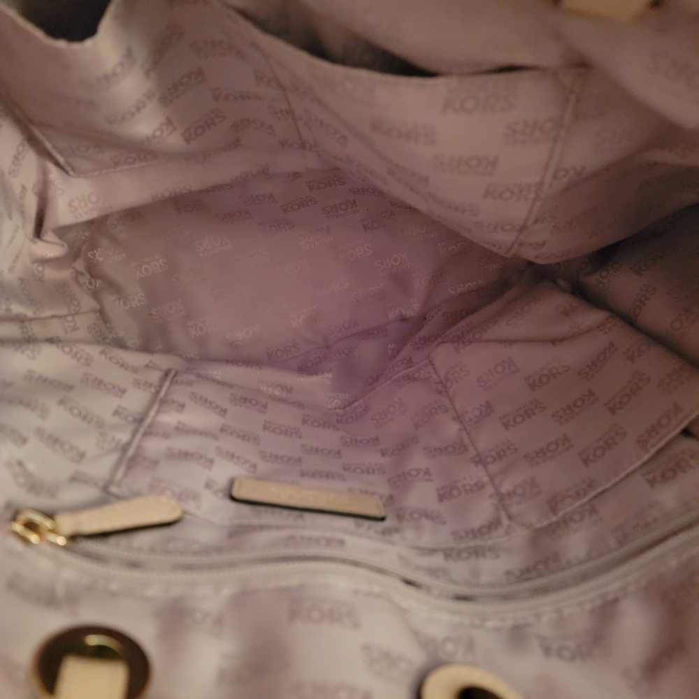 Michael Kors Large Pebbled Leather Tote Beige Taupe Shoulder Bag Purse - Picture 13 of 16